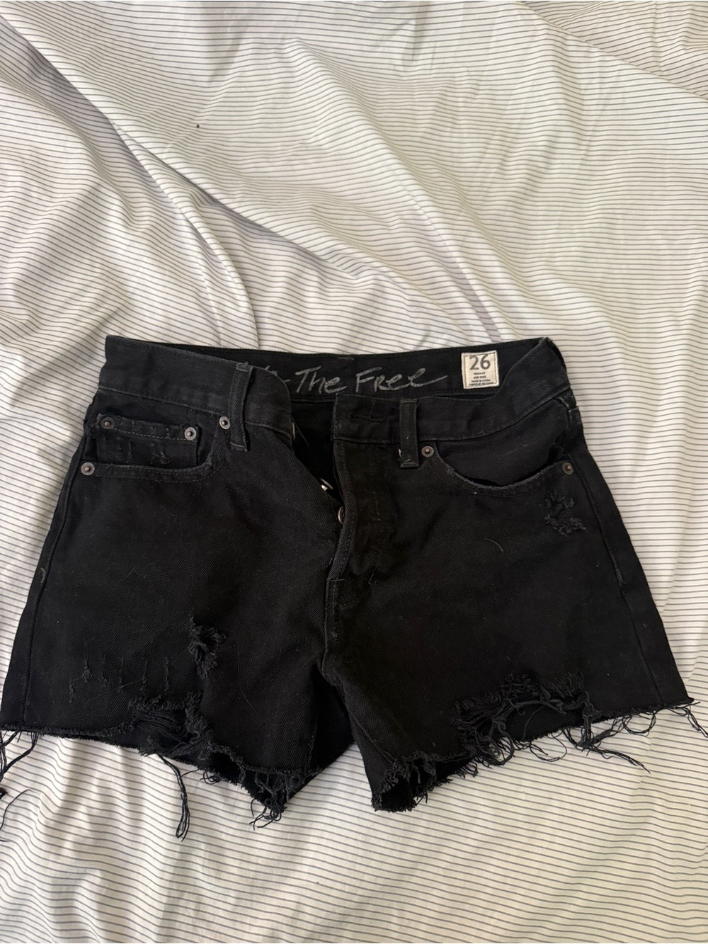 Free People Black Distressed Denim Cutoff Shorts